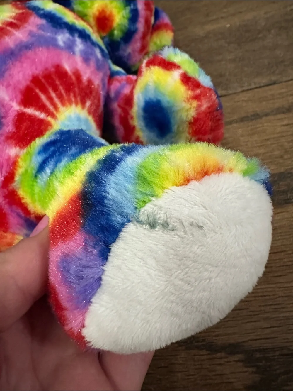 PEACE PALS Rainbow Tie Dye Bear Stuffed Animal Plush Plastic Glitter Nose
